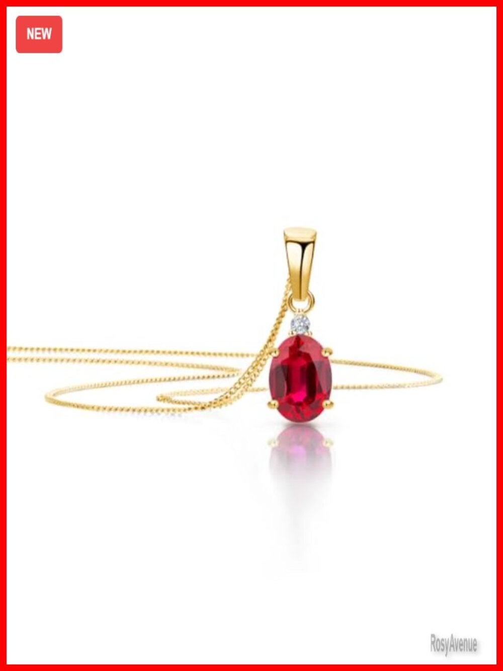 14K Yellow Gold Pendant Necklace with Created Ruby